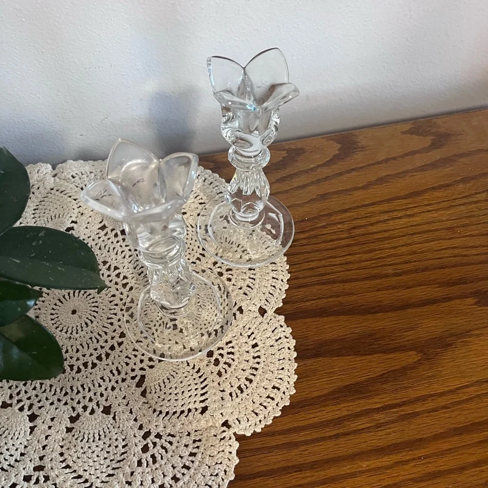 Crystal tulip Floral Taper Candle Holders - Pair
